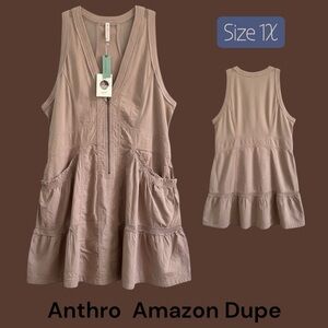 Anthro-Inspired Taupe/mauve Tiered Tank Dress - Size 1X